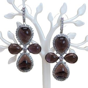 Miriam Salat Purple Stone Rhinestones Dangle Chandelier Pierced Earrings